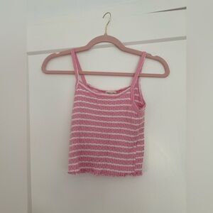 Pink and White Ribbed cropped Top